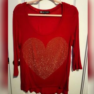 Studded Gold Heart Red Sweater